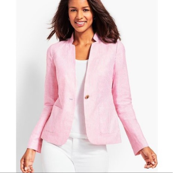 TALBOTS Aberdeen Stripe Lightweight Blazer Linen Cotton Coastal Preppy Size 6 - Picture 3 of 13